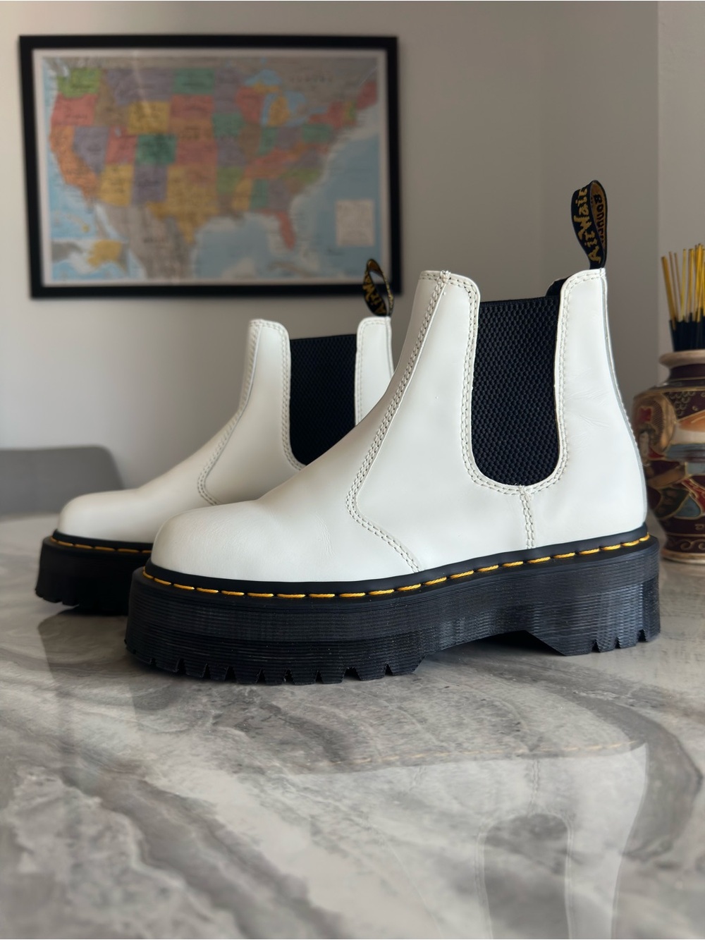 Dr. Martens 2976 Quad White Leather Platform Chelsea Boots